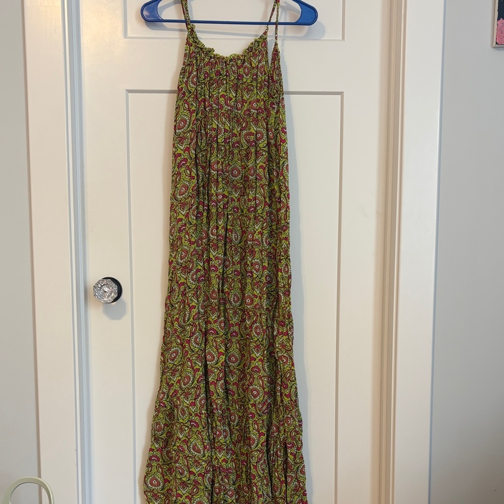Anthropologie Green and Pink Paisley Dress